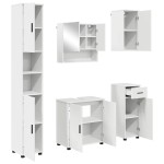 vidaXL Set de mobilier pentru baie 5 pcs Alb Lemn compozit & Metal