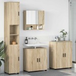 vidaXL Set de mobilier pentru baie Pe perete 4 pcs Stejar Sonoma