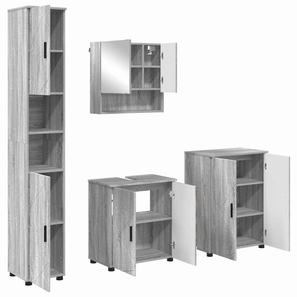 vidaXL Set de mobilier pentru baie Pe perete cu ușă 4 pcs Gri Sonoma