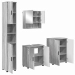 vidaXL Set de mobilier pentru baie Pe perete cu ușă 4 pcs Gri Sonoma