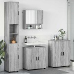 vidaXL Set de mobilier pentru baie Pe perete cu ușă 4 pcs Gri Sonoma
