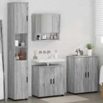 vidaXL Set de mobilier pentru baie Pe perete cu ușă 4 pcs Gri Sonoma