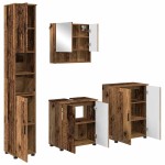 vidaXL Set de mobilier pentru baie Pe perete cu ușă 4 pcs Lemn Vechi