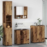 vidaXL Set de mobilier pentru baie Pe perete cu ușă 4 pcs Lemn Vechi