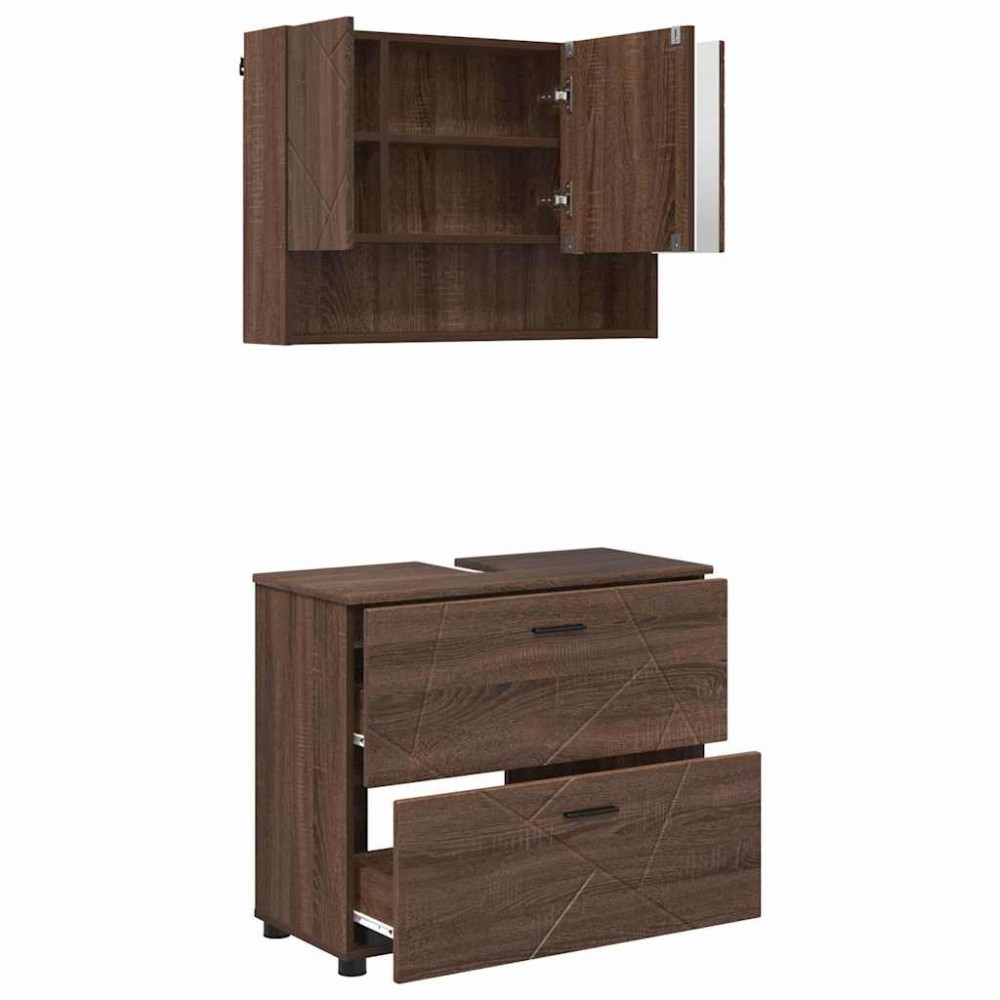 vidaXL Set de mobilier pentru baie cu sertar 2 pcs Stejar închis