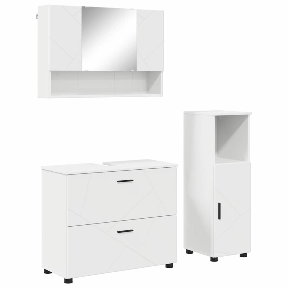 vidaXL Set de mobilier pentru baie 3 pcs Alb Lemn aranjat și metal