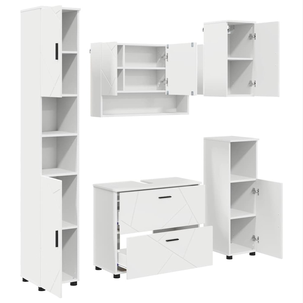 vidaXL Set de mobilier pentru baie 5 pcs Alb Lemn aranjat și metal
