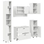 vidaXL Set de mobilier pentru baie 5 pcs Alb Lemn aranjat și metal