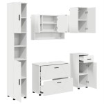 vidaXL Set de mobilier pentru baie 5 pcs Alb Lemn aranjat și metal