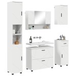 vidaXL Set de mobilier pentru baie 5 pcs Alb Lemn aranjat și metal