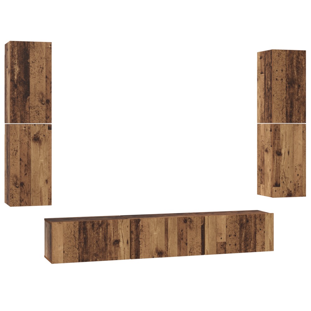 vidaXL Set comodă TV 7 pcs Lemn vechi 60 x 30 x 30 cm Lemn compozit