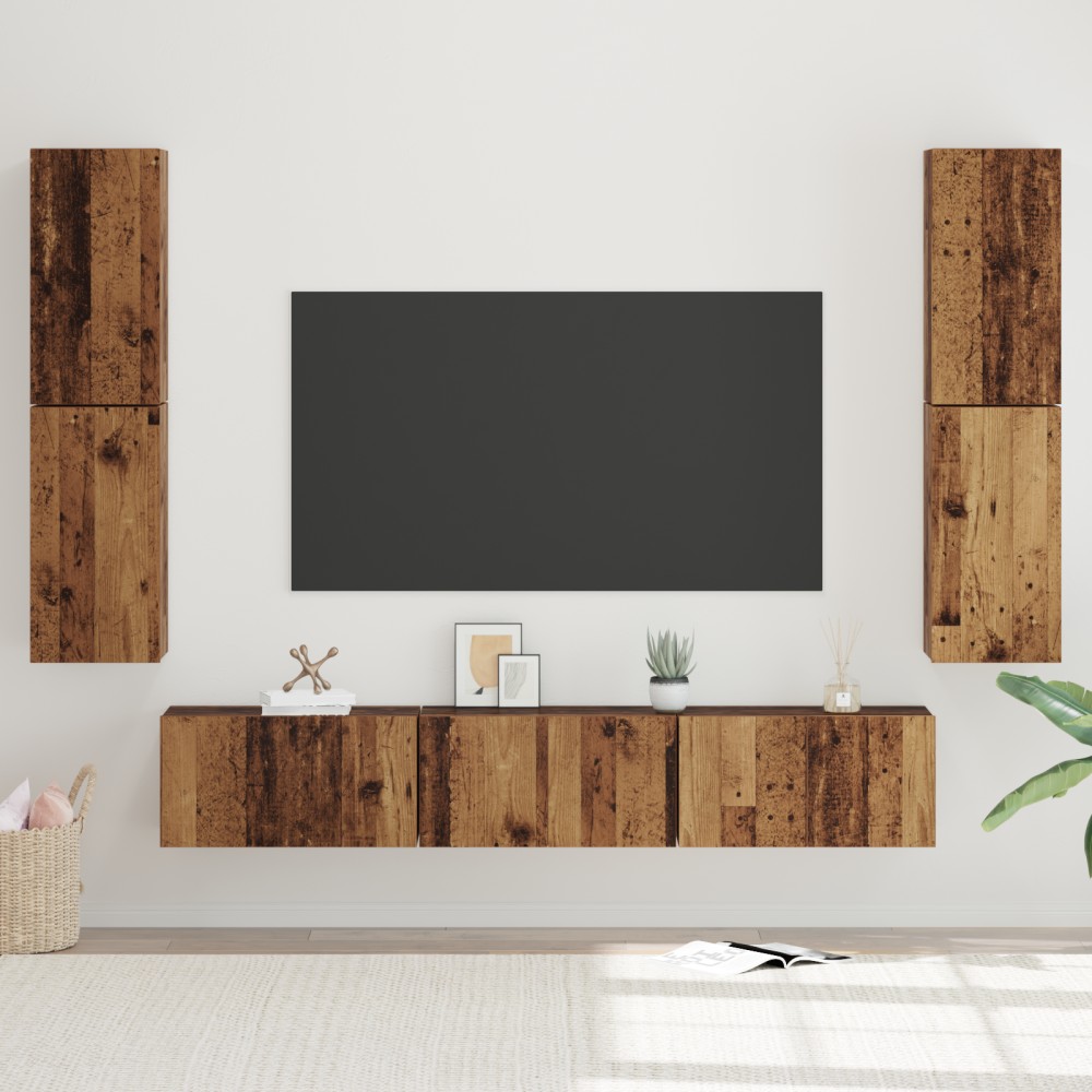 vidaXL Set comodă TV 7 pcs Lemn vechi 60 x 30 x 30 cm Lemn compozit