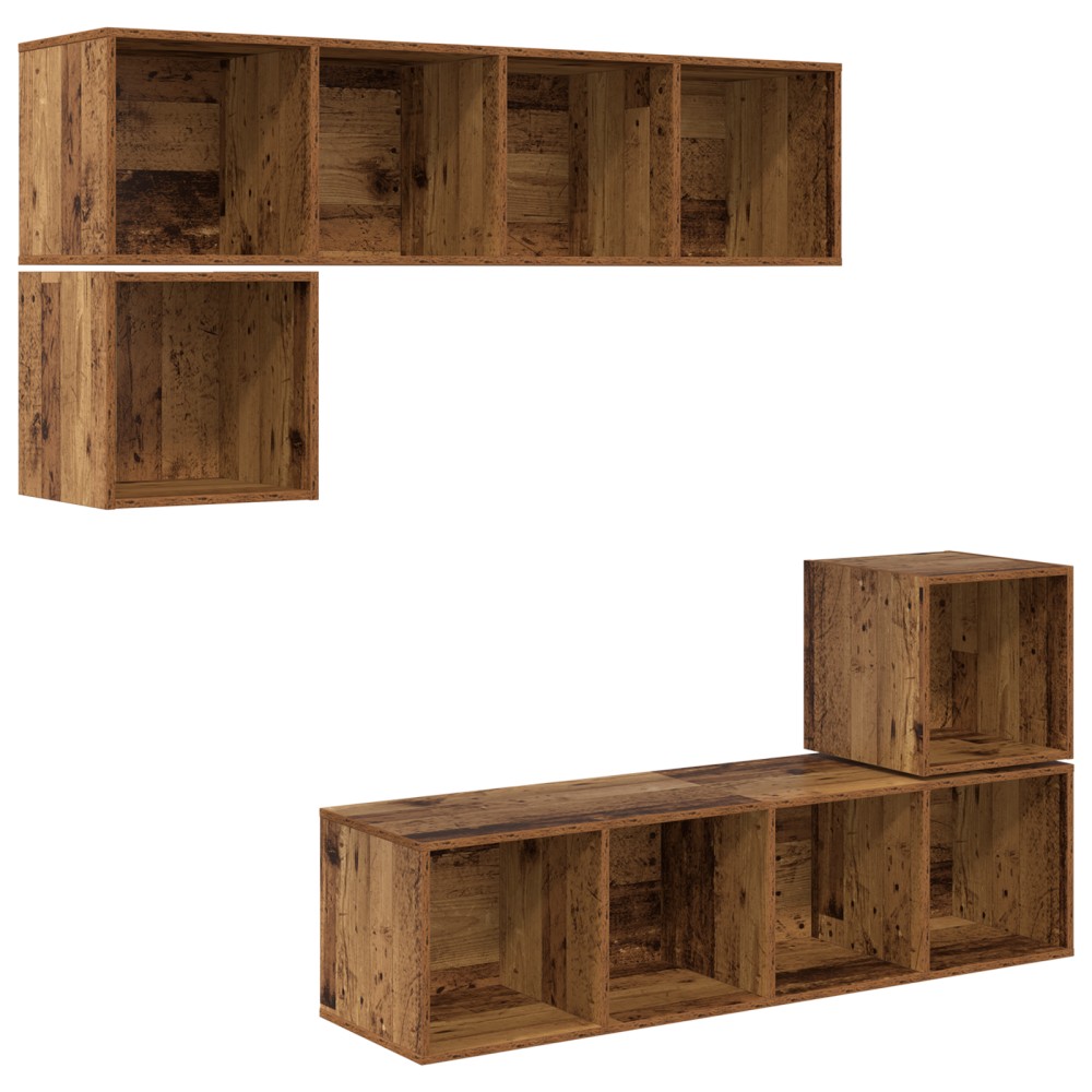 vidaXL Set comodă TV 4 pcs Lemn vechi 37 x 37 x 142.5 cm Lemn compozit