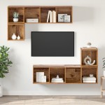 vidaXL Set comodă TV 4 pcs Lemn vechi 37 x 37 x 142.5 cm Lemn compozit vidaXL Set comodă TV 4 pcs Lemn vechi 37 x 37 x 142.5 cm Lemn compozit