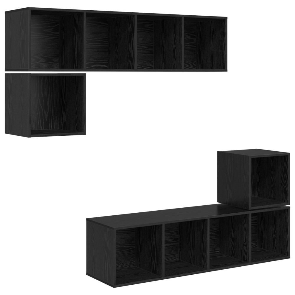vidaXL Set comodă TV Pe perete 4 pcs Stejar negru 37 x 37 x 142.5 cm
