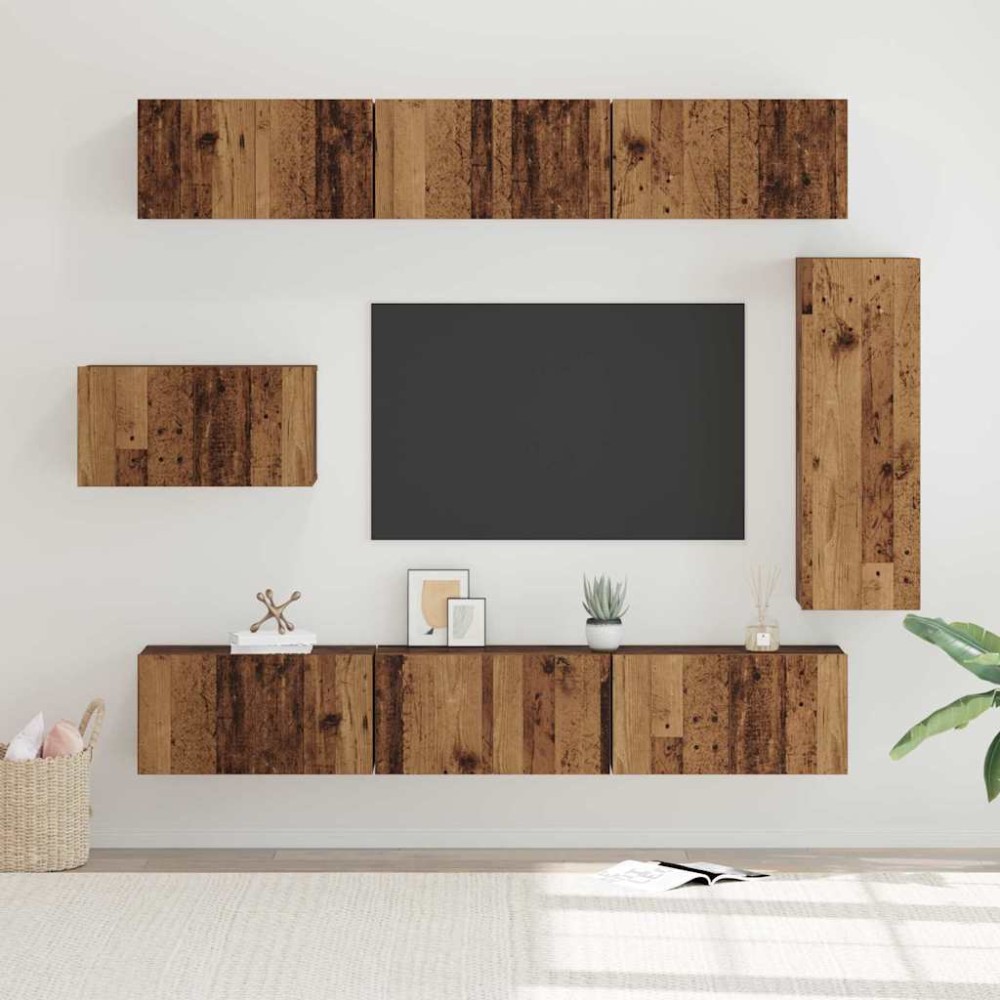 vidaXL Set comodă TV 8 pcs Lemn vechi 30.5 x 30 x 90 cm Lemn compozit