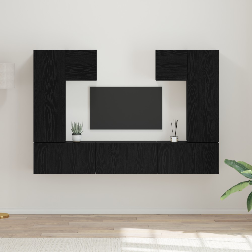 vidaXL Set comodă TV Pe perete 7 pcs Stejar negru 180 x 30 x 120 cm