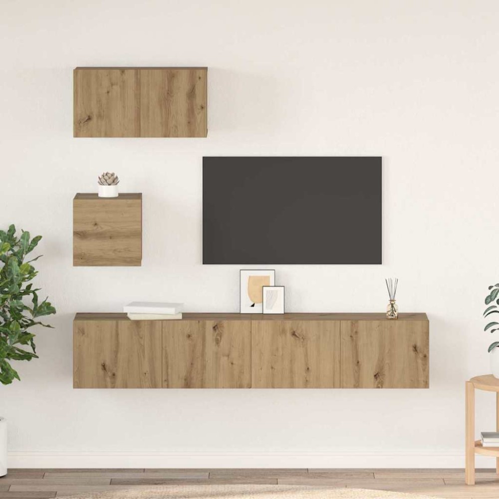 vidaXL Set dulap TV Pe perete 4 pcs stejar artizanal 80 x 30 x 30 cm