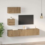 vidaXL Set dulap TV Pe perete 4 pcs stejar artizanal 80 x 30 x 30 cm vidaXL Set dulap TV Pe perete 4 pcs stejar artizanal 80 x 30 x 30 cm