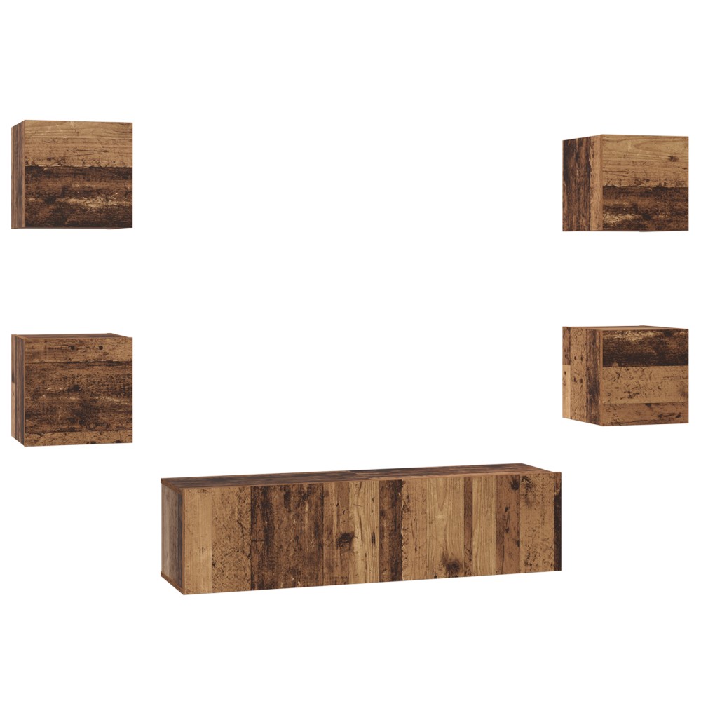 vidaXL Set comodă TV Pe perete 6 pcs Lemn vechi Mediu 120 x 30 x 30 cm