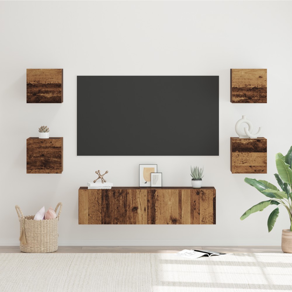 vidaXL Set comodă TV Pe perete 6 pcs Lemn vechi Mediu 120 x 30 x 30 cm