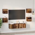 vidaXL Set comodă TV Pe perete 6 pcs Lemn vechi Mediu 120 x 30 x 30 cm vidaXL Set comodă TV Pe perete 6 pcs Lemn vechi Mediu 120 x 30 x 30 cm