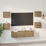 vidaXL Set comodă TV Pe perete 6 pcs stejar artizanal 60 x 30 x 30 cm vidaXL Set comodă TV Pe perete 6 pcs stejar artizanal 60 x 30 x 30 cm