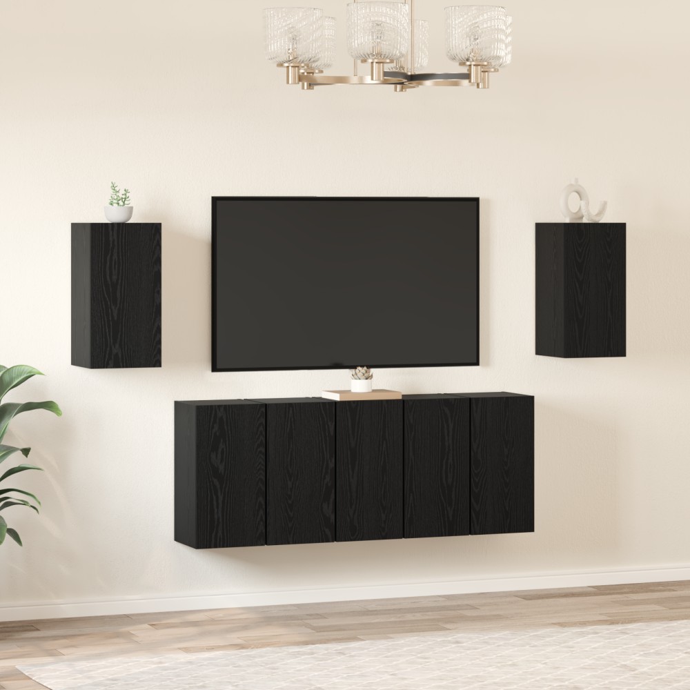 vidaXL Set comodă TV Pe perete 7 pcs Stejar negru 30.5 x 30 x 60 cm