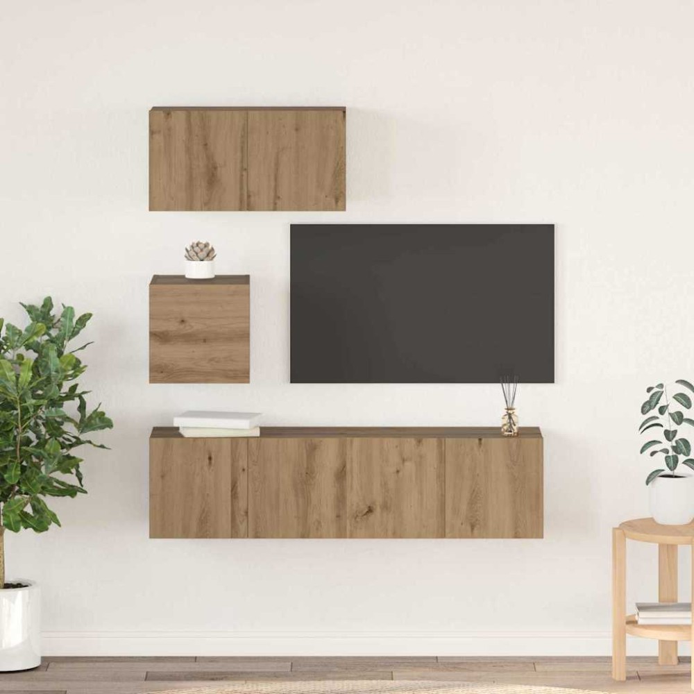 vidaXL Set comodă TV Pe perete 4 pcs stejar artizanal 60 x 30 x 30 cm