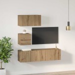 vidaXL Set comodă TV Pe perete 4 pcs stejar artizanal 60 x 30 x 30 cm vidaXL Set comodă TV Pe perete 4 pcs stejar artizanal 60 x 30 x 30 cm