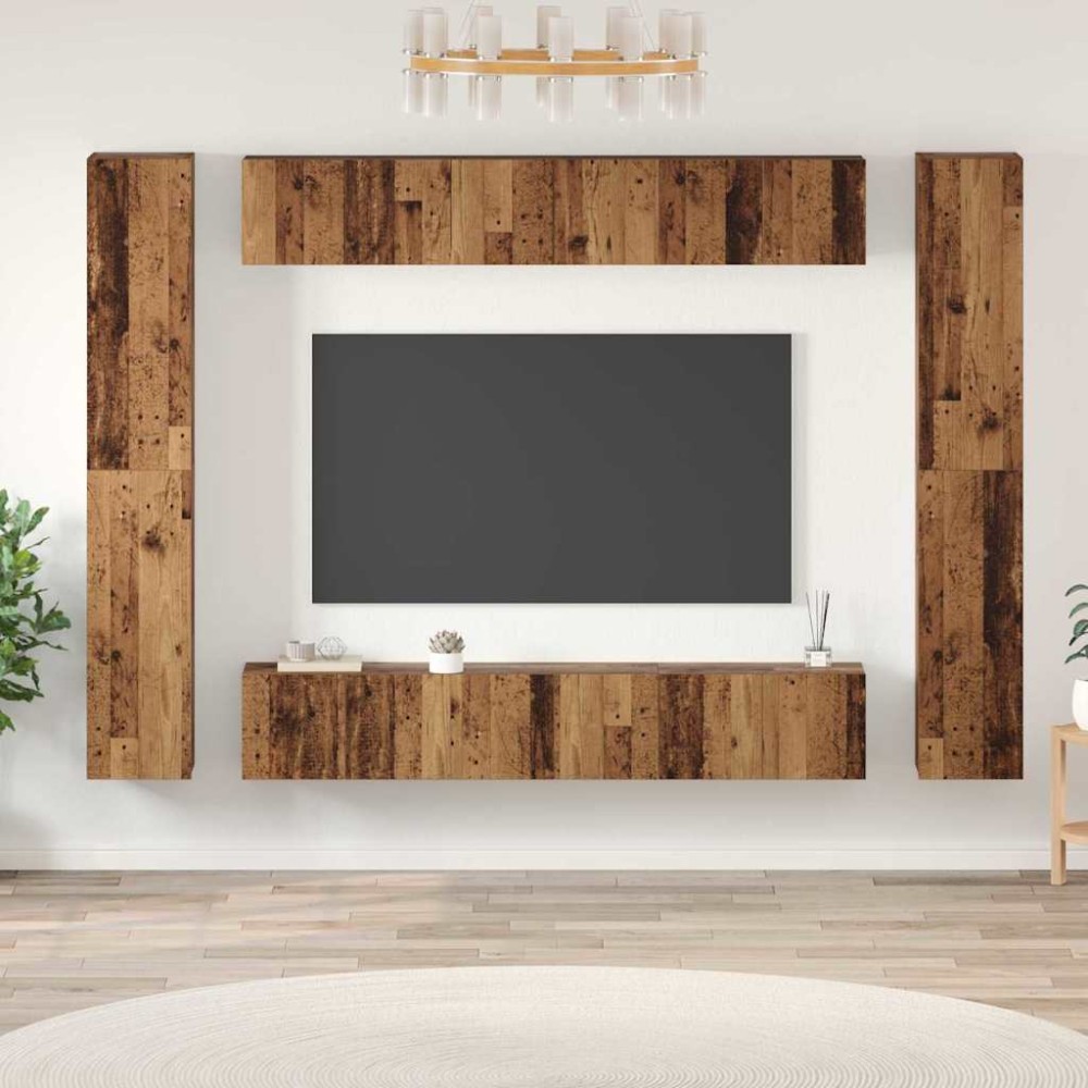 vidaXL Set comodă TV 10 pcs Lemn vechi 30.5 x 30 x 90 cm Lemn compozit