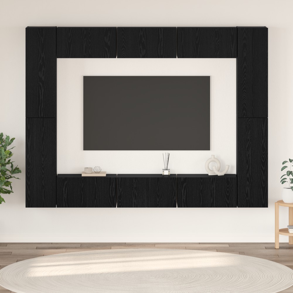 vidaXL Set comodă TV 10 pcs Stejar negru Mediu 30.5 x 30 x 90 cm