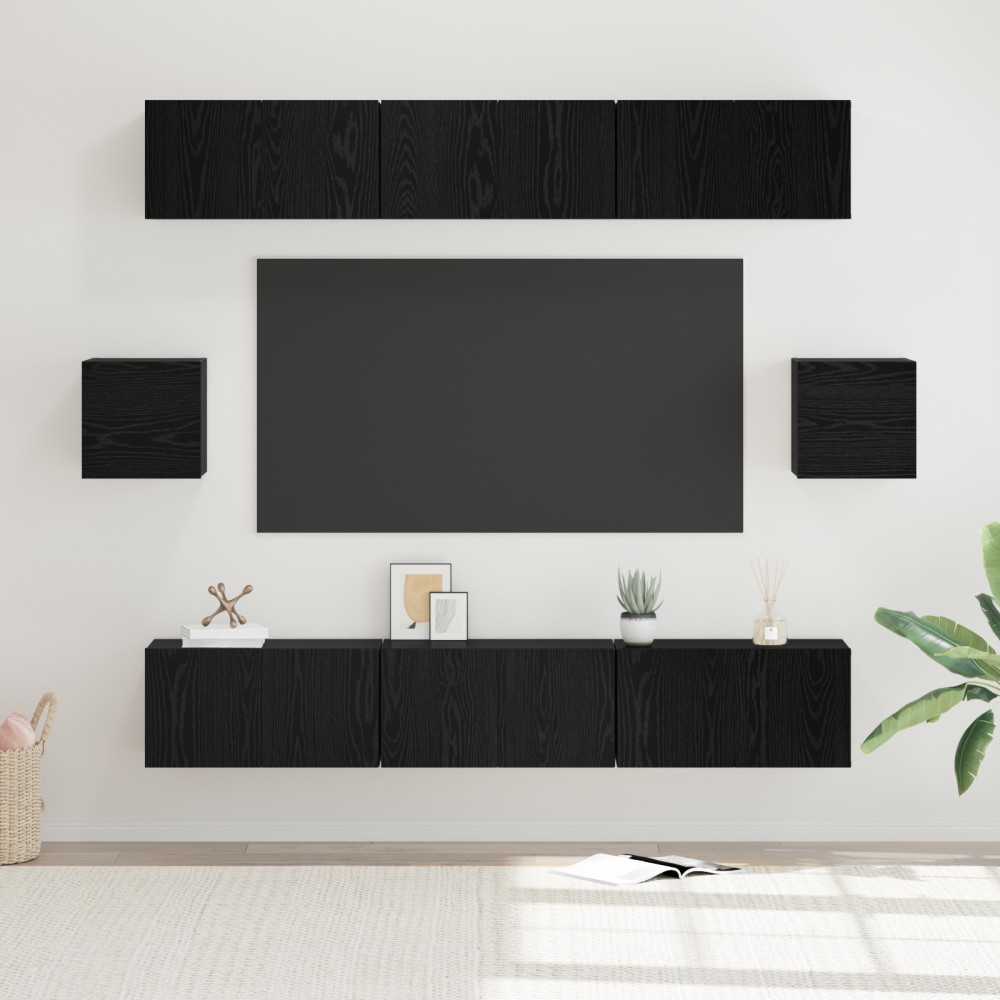 vidaXL Set comodă TV 8 pcs Stejar negru 60 x 30 x 30 cm Lemn compozit