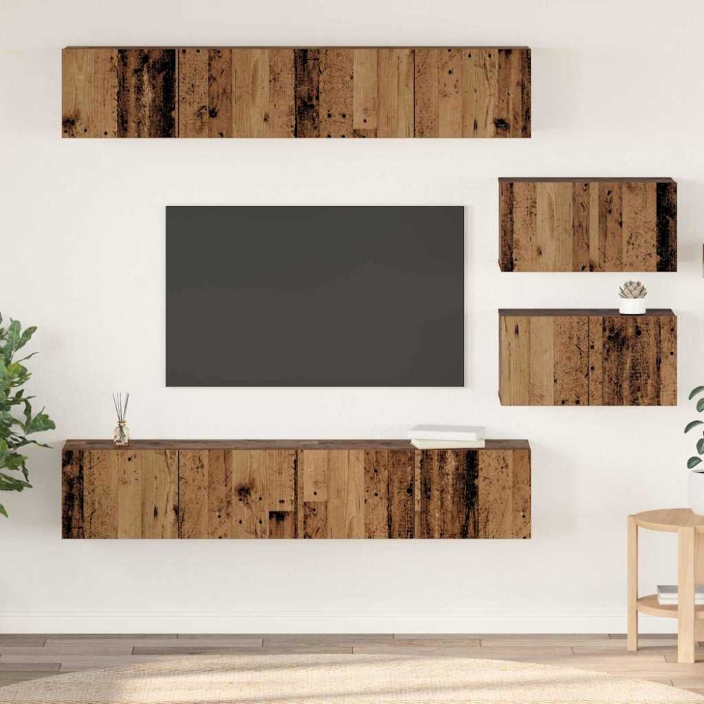 vidaXL Set dulap TV Pe perete 6 pcs Lemn vechi Mediu Lemn compozit