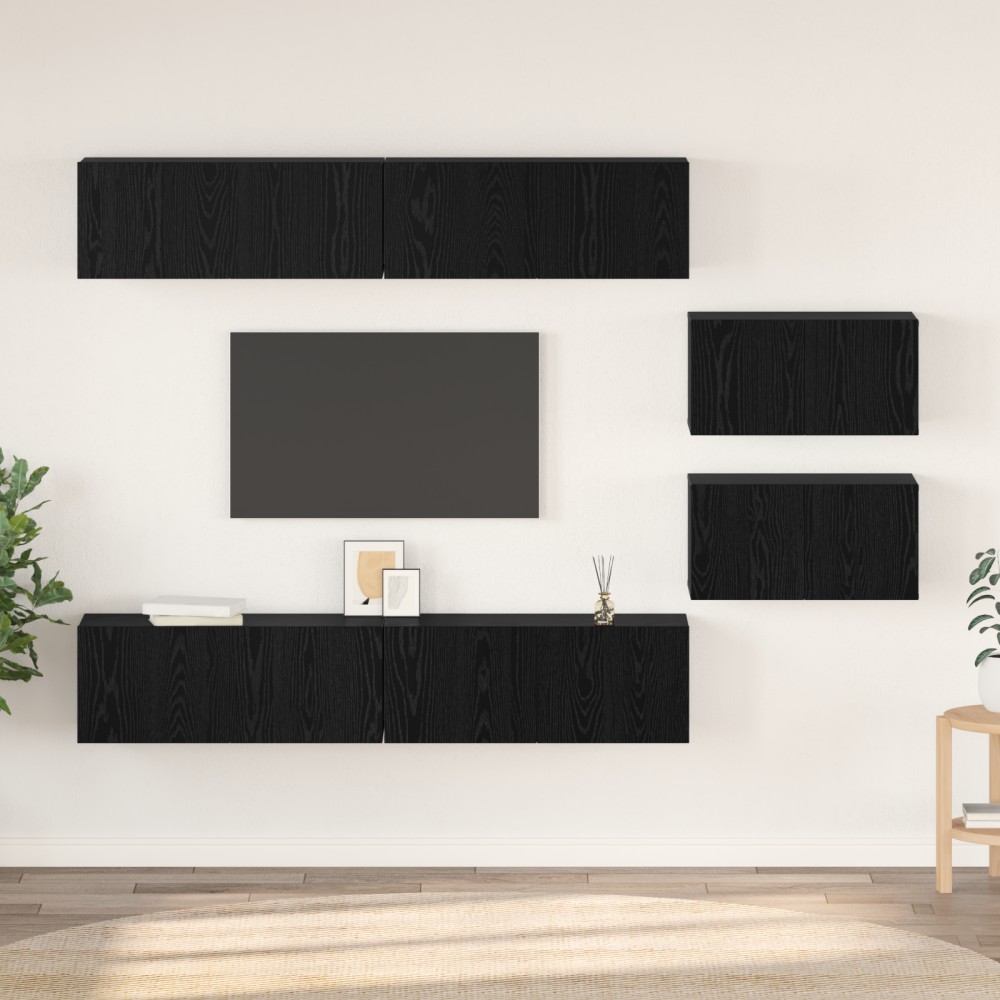vidaXL Set comodă TV 6 pcs Stejar Negru 80 x 30 x 30.5 cm mic