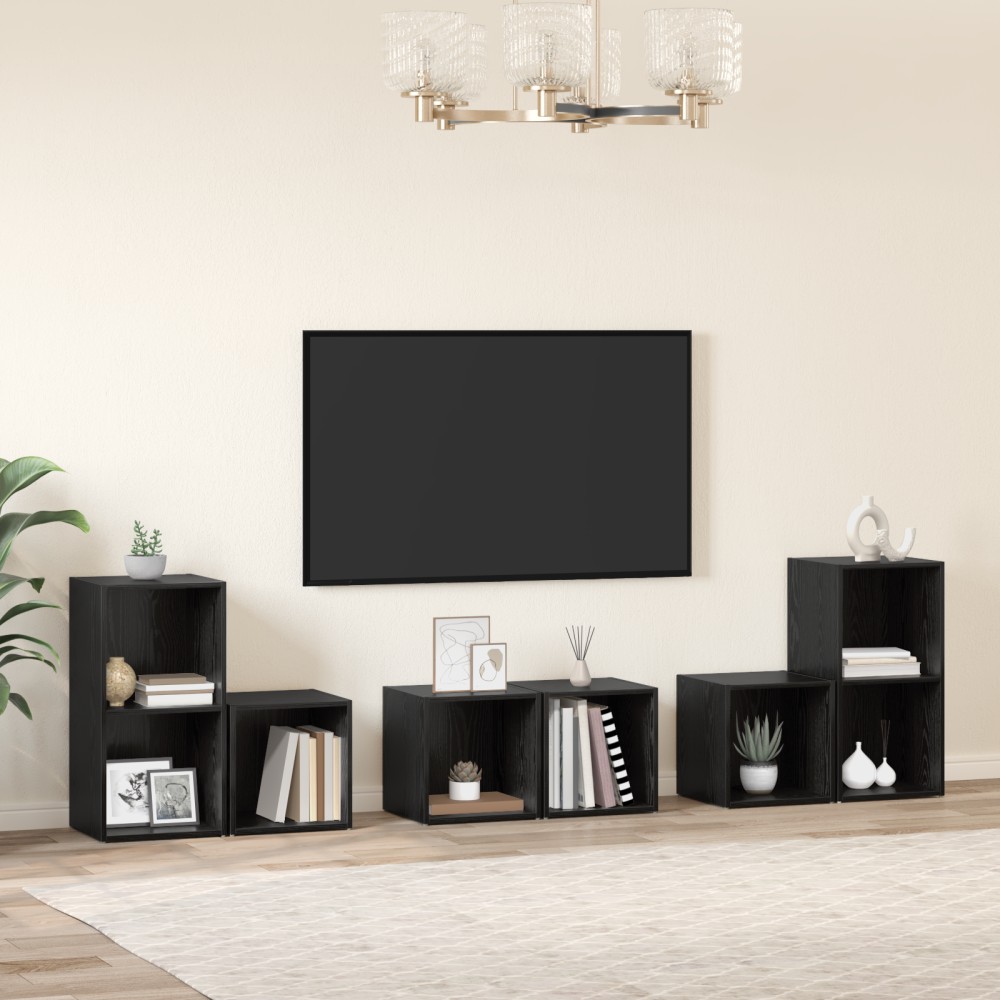 vidaXL Set dulap TV 6 pcs Stejar Negru 37 x 35 x 72 cm Lemn compozit