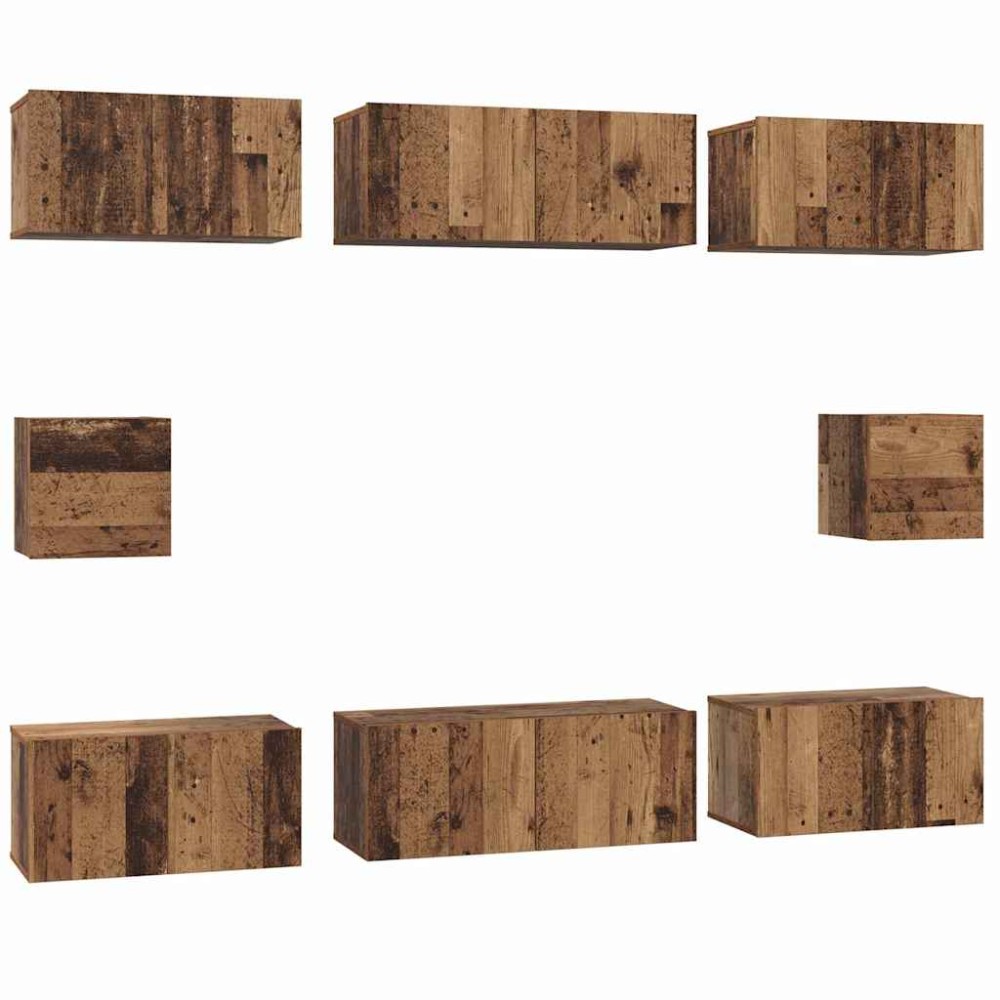 vidaXL Set dulap TV Pe perete 8 pcs Lemn vechi Lemn compozit