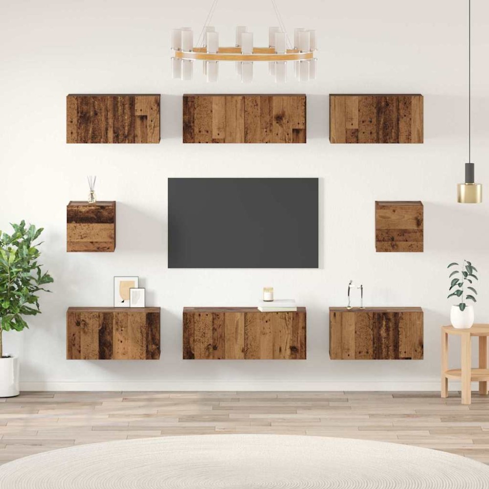 vidaXL Set dulap TV Pe perete 8 pcs Lemn vechi Lemn compozit