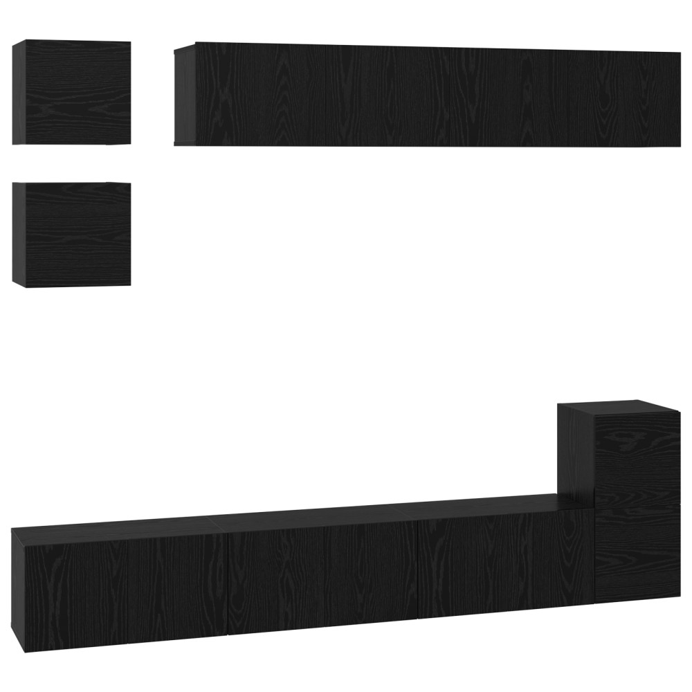 vidaXL Set comodă TV Pe perete 8 pcs Stejar Negru Lemn compozit