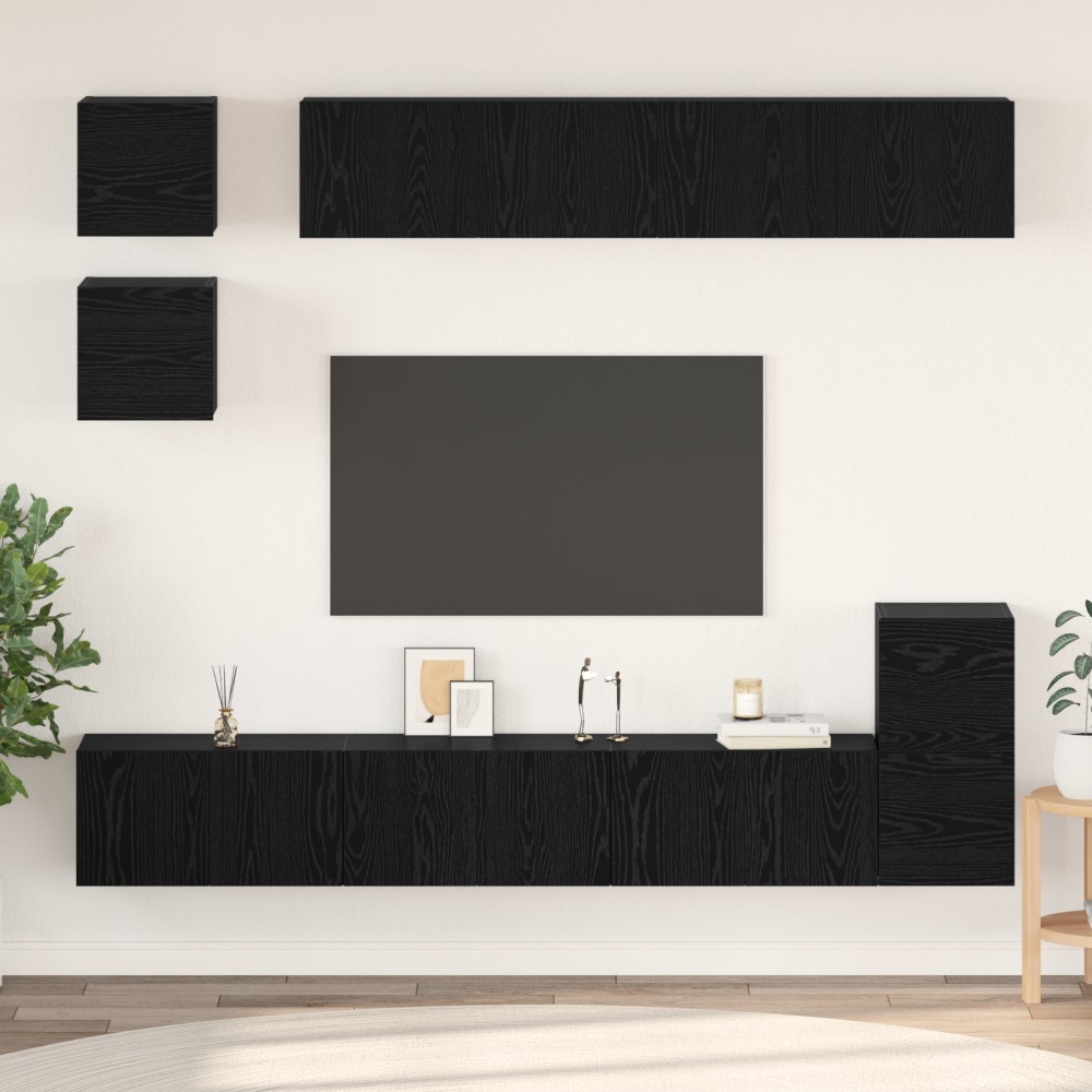vidaXL Set comodă TV Pe perete 8 pcs Stejar Negru Lemn compozit