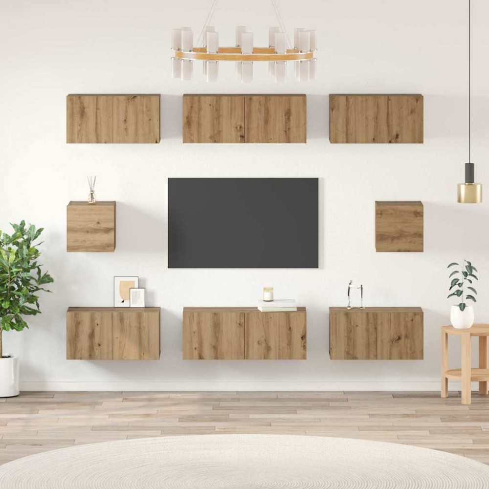 vidaXL Set dulap TV Pe perete 8 pcs stejar artizanal Lemn compozit