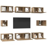 vidaXL Set dulap TV Pe perete 8 pcs stejar artizanal Lemn compozit vidaXL Set dulap TV Pe perete 8 pcs stejar artizanal Lemn compozit