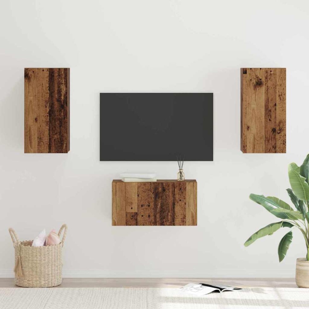 vidaXL Set comodă TV 3 pcs Lemn vechi 60 x 30 x 30 cm Lemn compozit