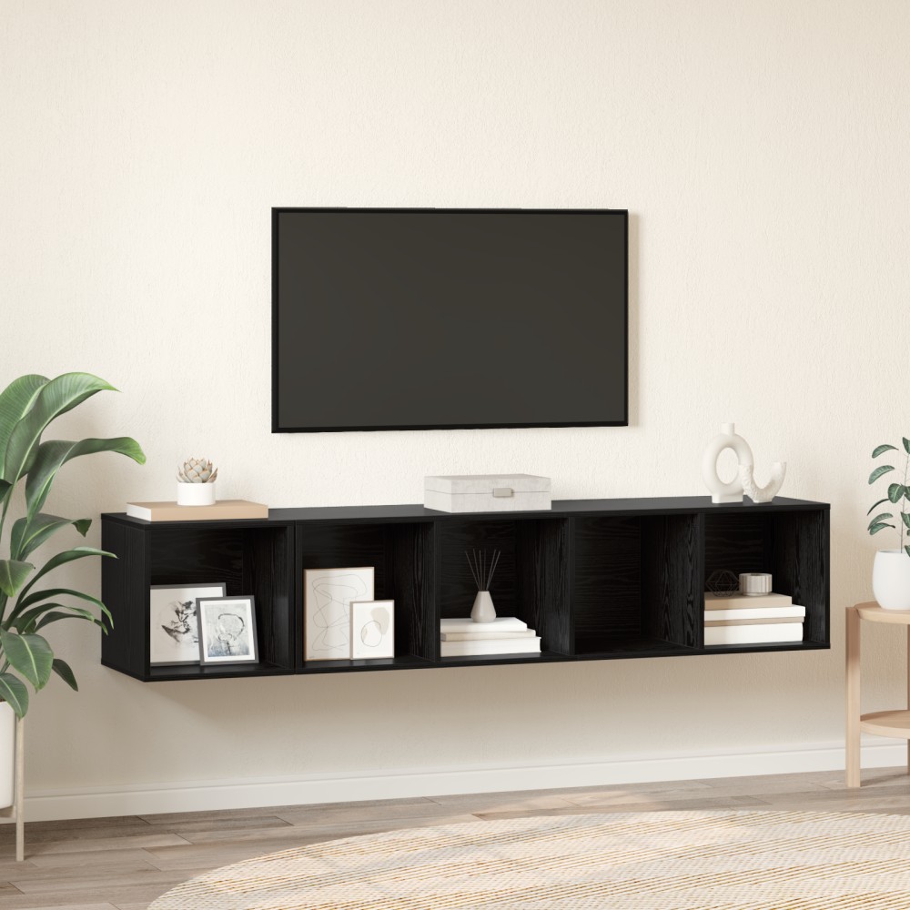 vidaXL Set dulap TV Pe perete 2 pcs Stejar negru 37 x 37 x 142.5 cm