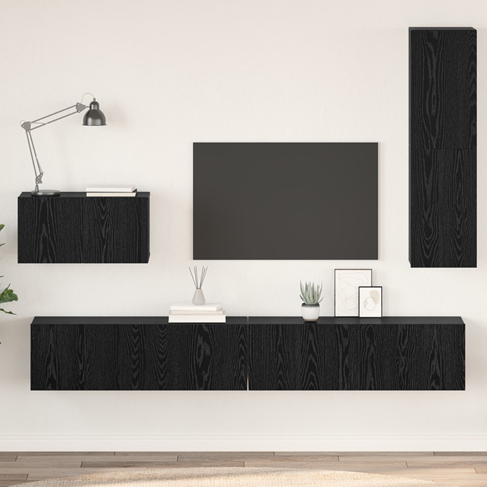 vidaXL Dulap pentru TV pe Perete 4 pcs Stejar negru 200 x 30 x 30 cm