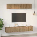 vidaXL Set comodă TV Pe perete 5 pcs stejar artizanal 100 x 30 x 30 cm vidaXL Set comodă TV Pe perete 5 pcs stejar artizanal 100 x 30 x 30 cm