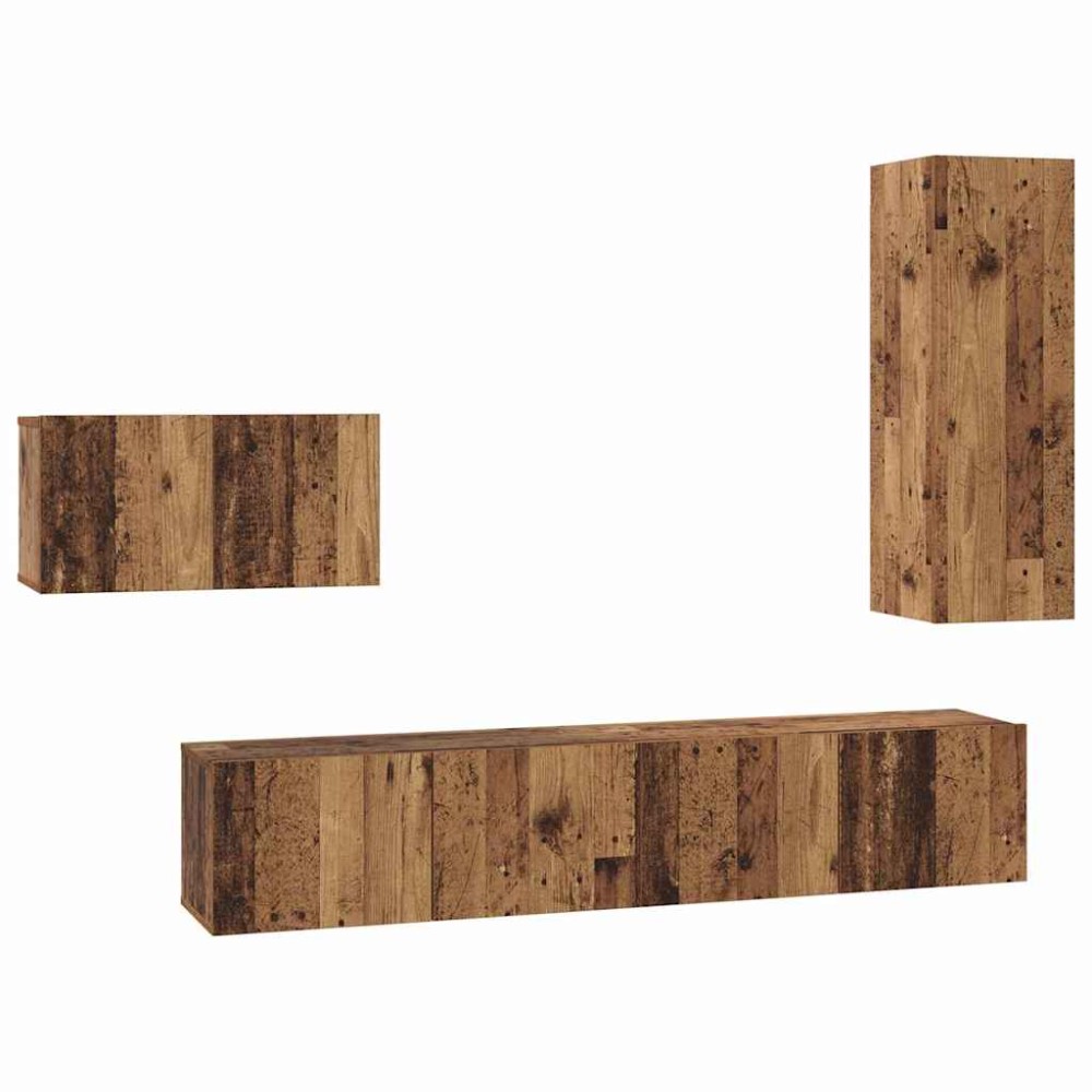 vidaXL Set comodă TV 4 pcs Lemn vechi 30.5 x 30 x 90 cm Lemn compozit