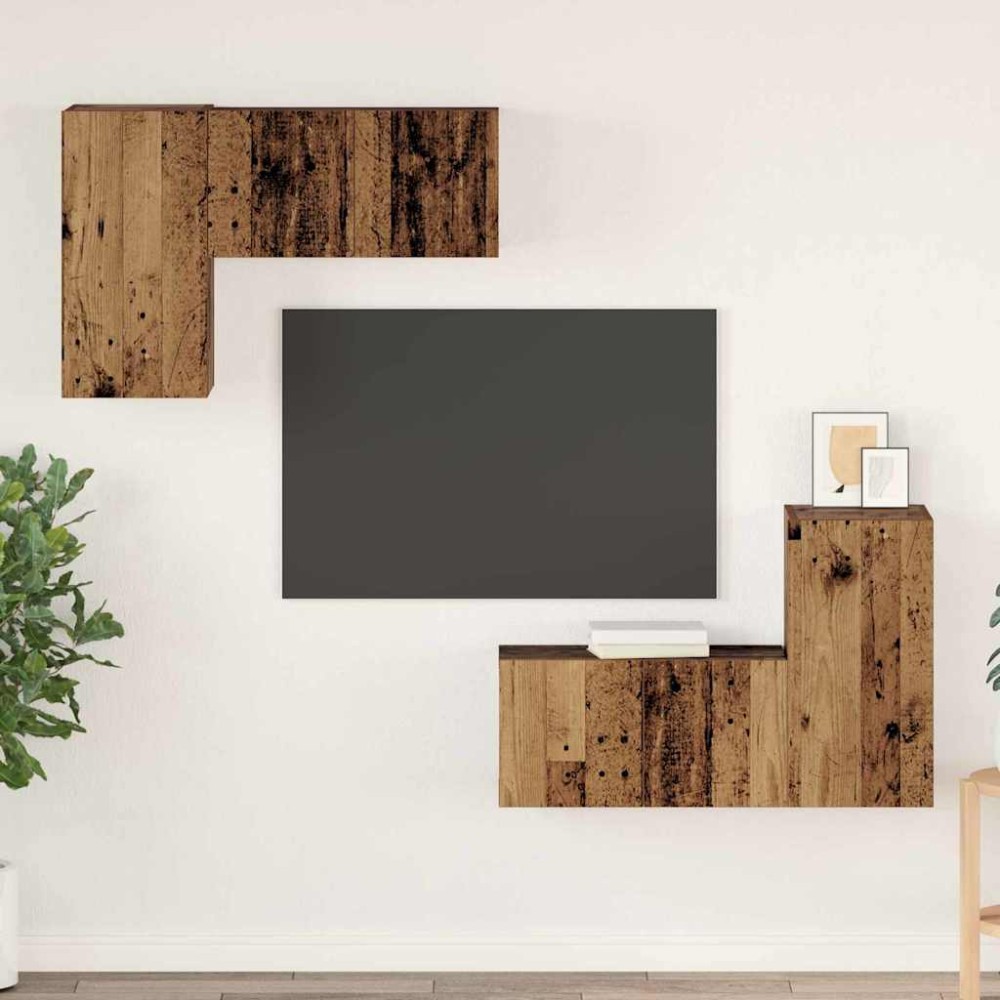 vidaXL Set comodă TV 4 pcs Lemn vechi 60 x 30 x 30 cm Lemn compozit