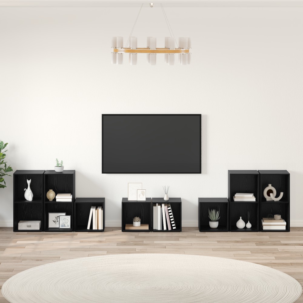 vidaXL Set dulap TV 8 pcs Stejar Negru 37 x 35 x 72 cm Lemn compozit