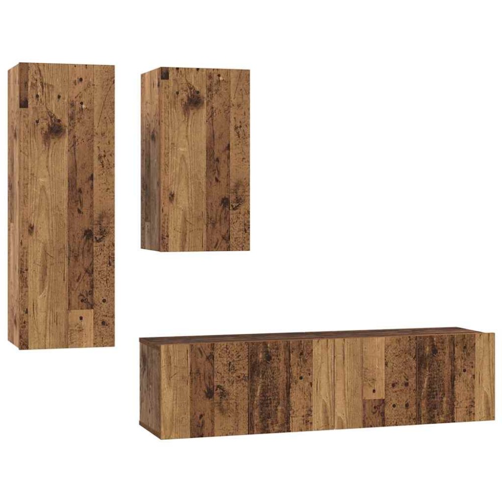 vidaXL Set comodă TV 4 pcs Lemn vechi 30.5 x 30 x 90 cm Lemn compozit